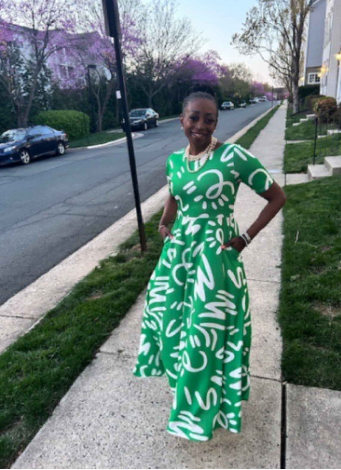 Green and White Graffiti Dress