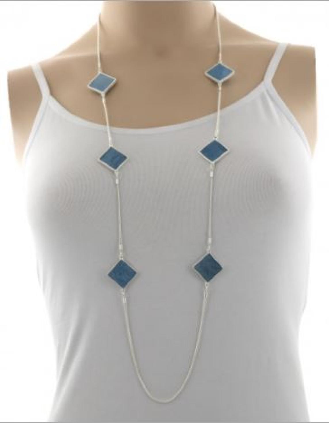 Blue Square Long Necklace
