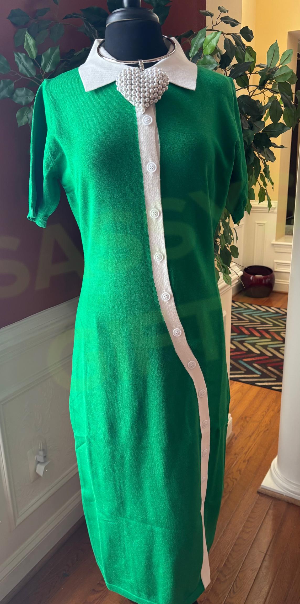 Sassy's Green and White Knit Dress/Duster 
