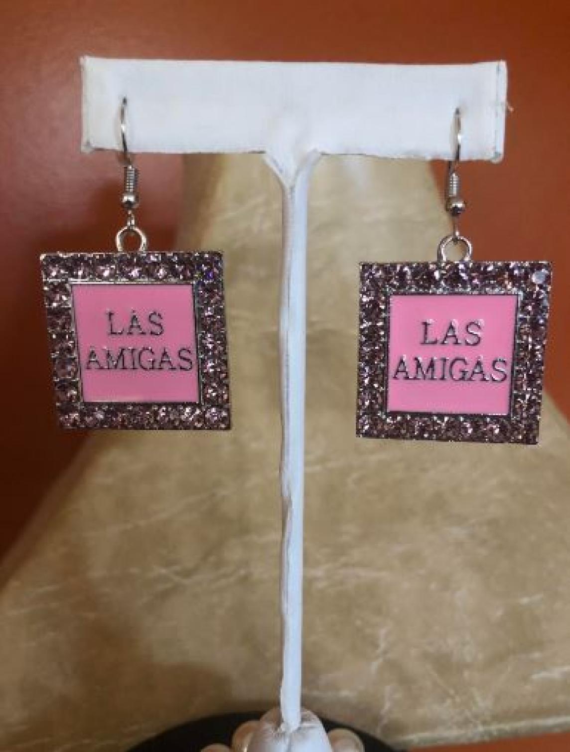 Las Amigas Square Rhinestone Pearl Earrings