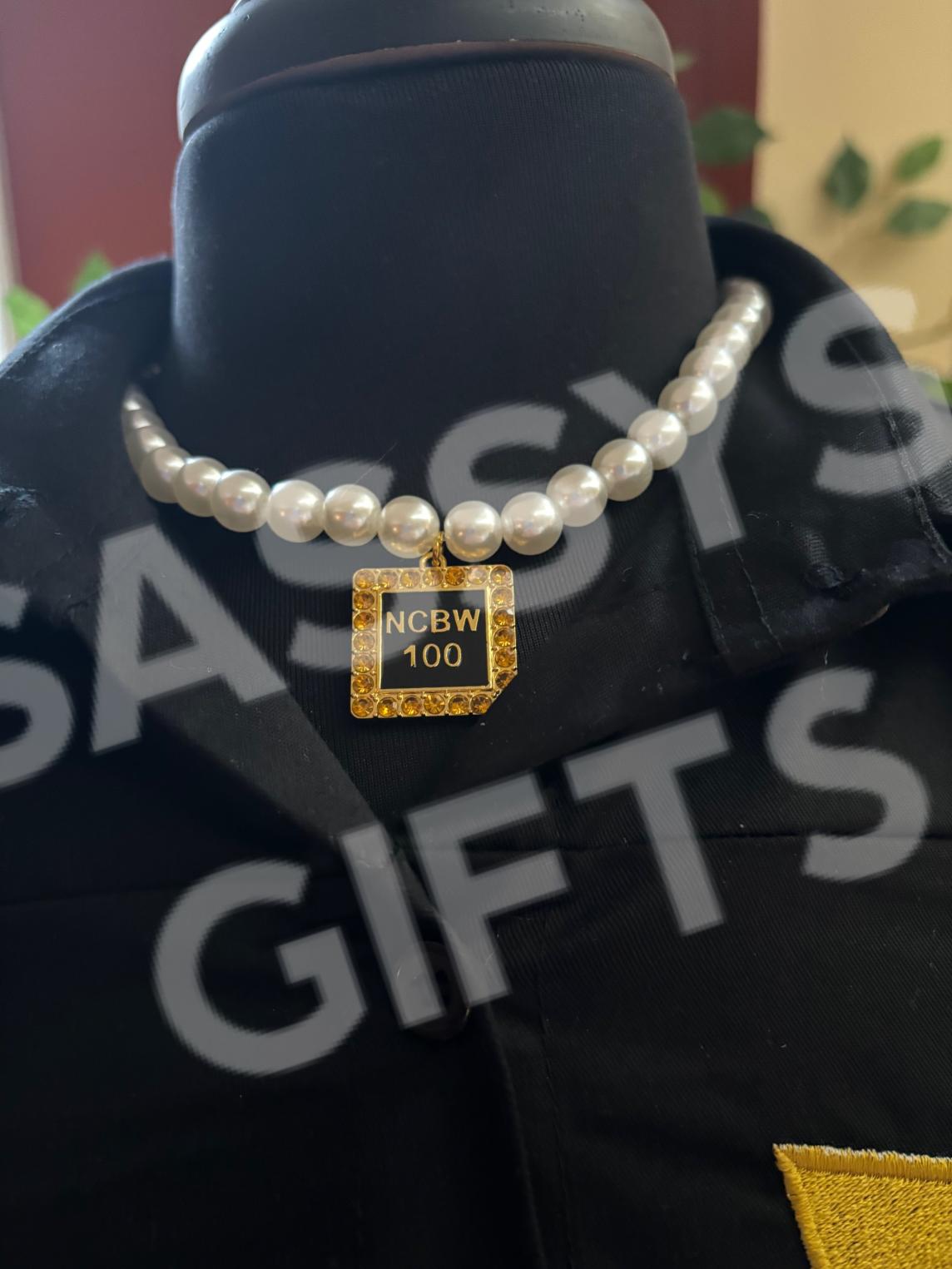 NCBW100 Square Rhinestone Pearl Necklace