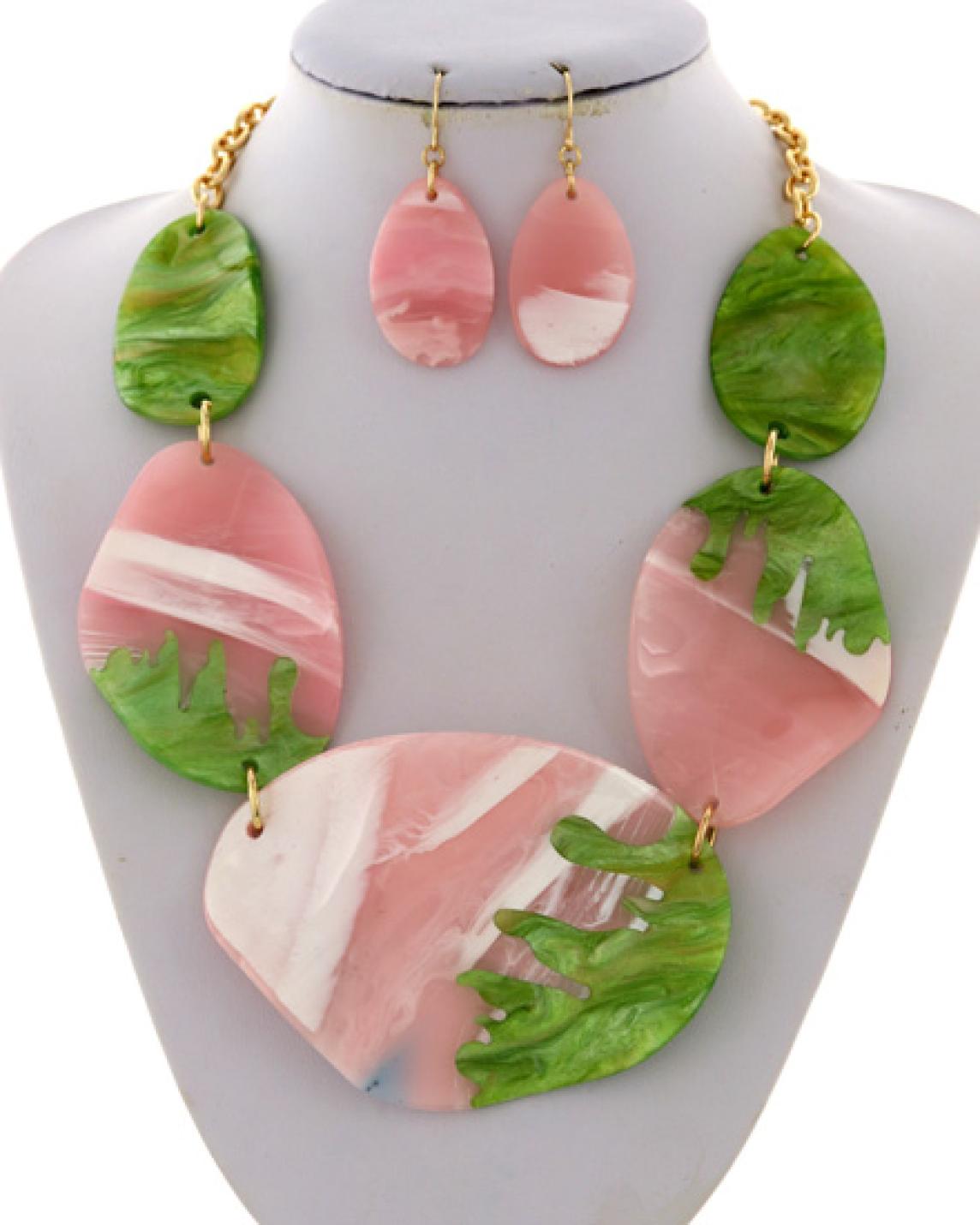 Pink and Green Abstract Necklace