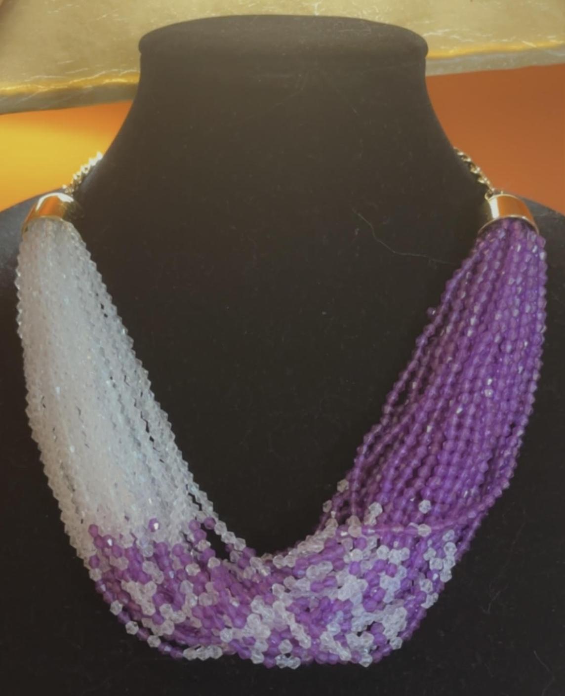 Purple & Clear Twisted Crystal Beads Necklace Set