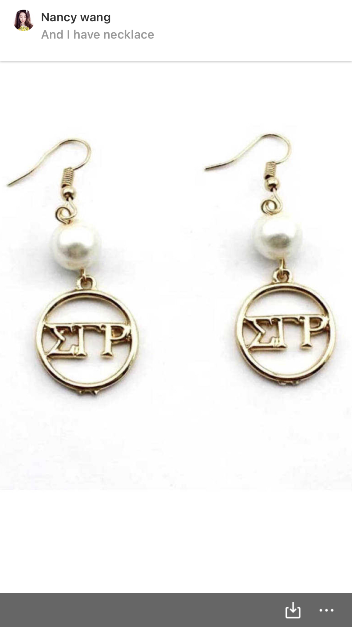 SGRho Letters Pearl Fish Hook Earrings