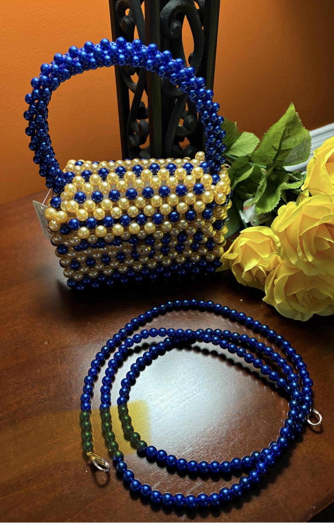 Royal Blue and Gold Pearls Mini Purse