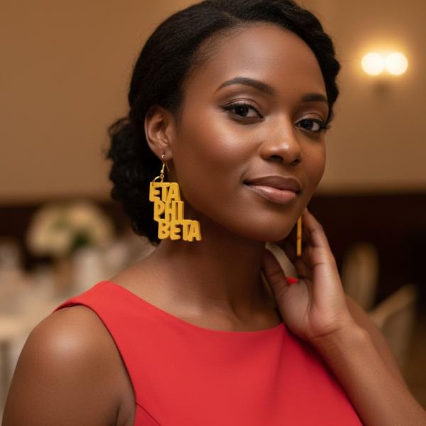 Eta Phi Beta Yellow Earrings Model