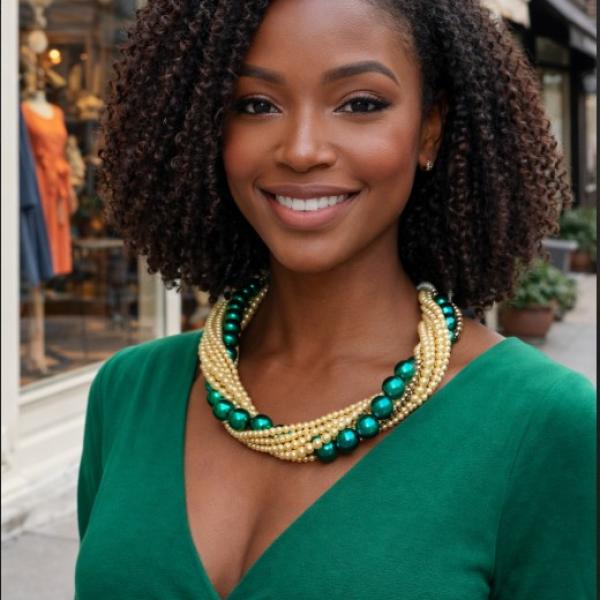 Yellow and Green Twisted Necklace Set