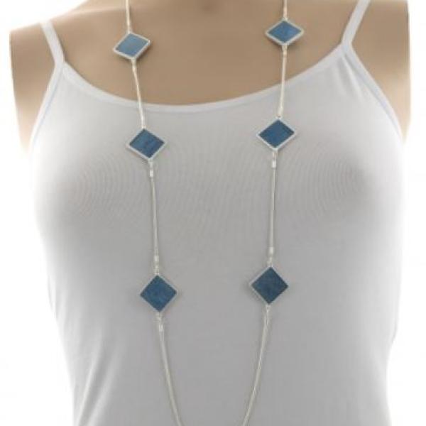 Blue Square Long Necklace