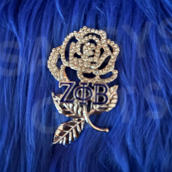 Zeta White Rose with Stem Brooch