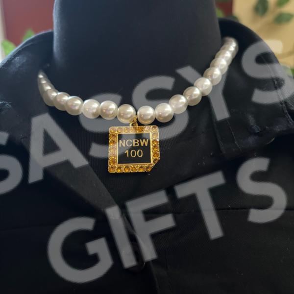 NCBW100 Square Rhinestone Pearl Necklace