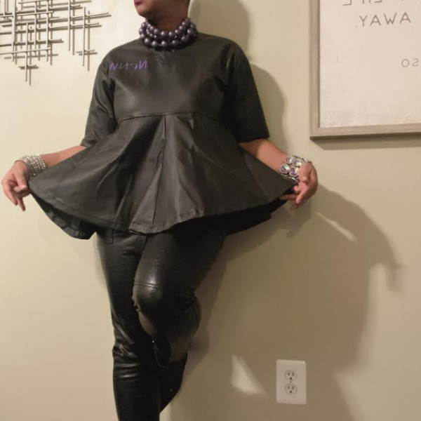 NCNW Black Faux Leather Peplum Top 