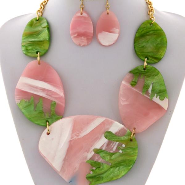 Pink and Green Abstract Necklace