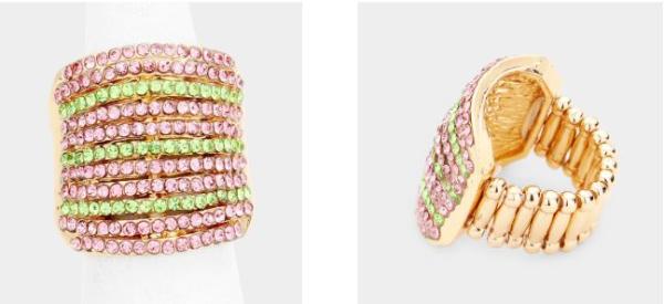 Pink & Green Pave Multi Row Ring