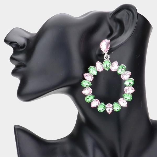 Pink & Green Teardrop Round Earrings