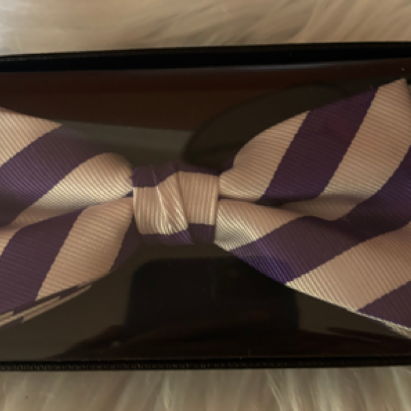 Purple and White Clip-On Bowtie