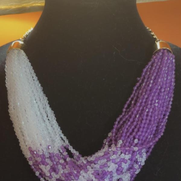 Purple & Clear Twisted Crystal Beads Necklace Set