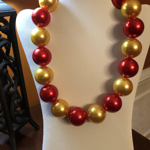 Red and Gold Statement Pearls Necklace - SALE