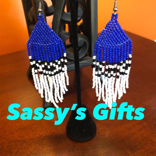 Royal Blue and White Beads Earrings - NEW!!!