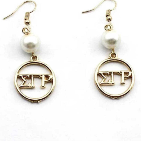 SGRho Letters Pearl Fish Hook Earrings