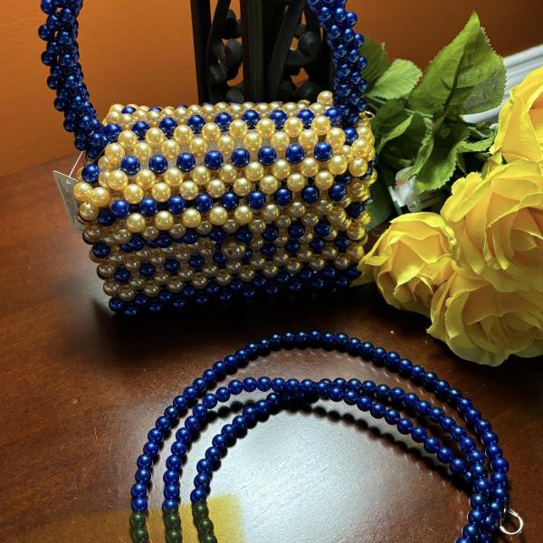 Royal Blue and Gold Pearls Mini Purse