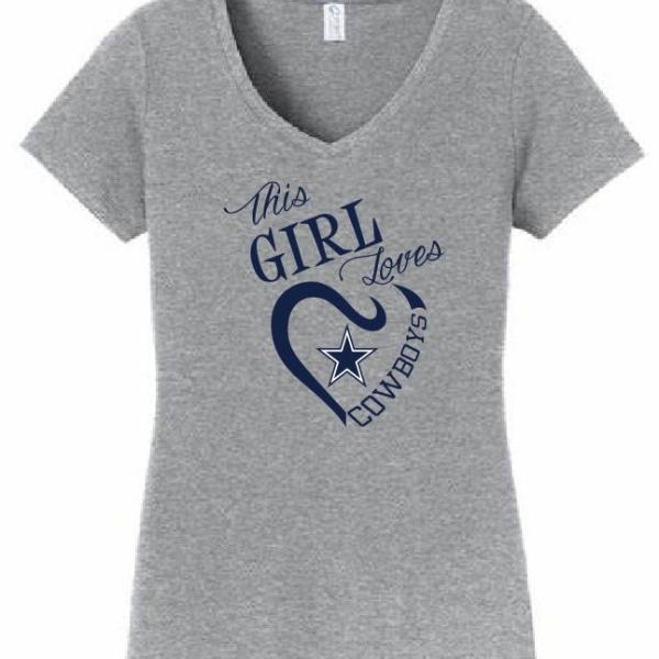 This Girl Loves The Cowboys on a Grey Tee 