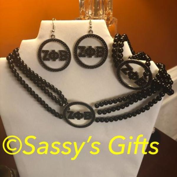 Zeta Black Pearls & Rhinestones Jewelry Set