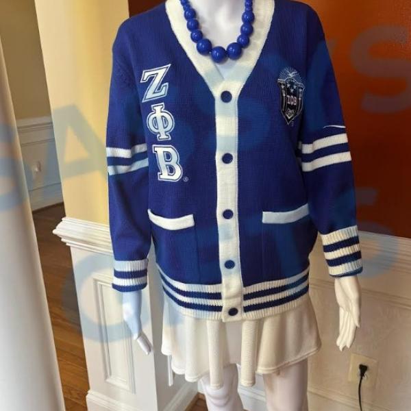 Zeta Blue Cardigan with Dove and Founding Year 