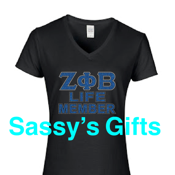 Zeta Life Member Glitter and Bling V-Neck Tee