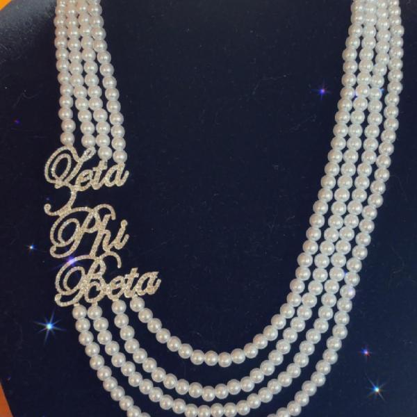 Zeta Swirl Rhinestones Pin Pearls Necklace - NEW!!!!